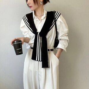 Black and White Striped Black White Striped Shawl Knitted Fake Collar