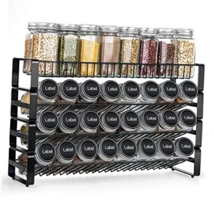 4 Tier Stackable Seasoning Rack Organizer, 1 Flat layer 3 Tilt layer Black - Picture 1 of 7
