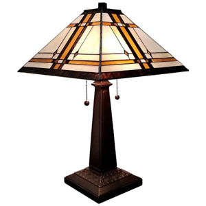 Tiffany Style Mission Table Lamp 22.5 in. Bedside Lighting Pull Chain Metal Base