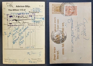 1946 India (Indore) 1/4A Stamped Postcard 2 stamps cd Barwaha-Rahaja? - Picture 1 of 4