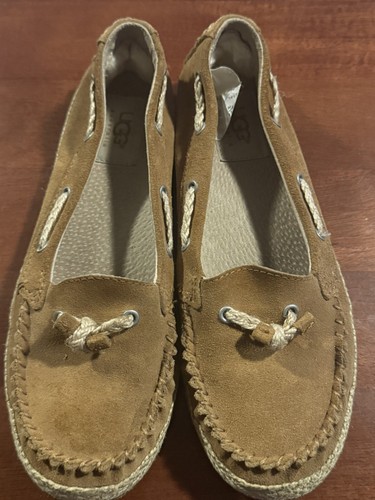 Mocassino mocassino UGGs Chivon in pelle nabuk scarpe da barca marrone castagno taglia 6