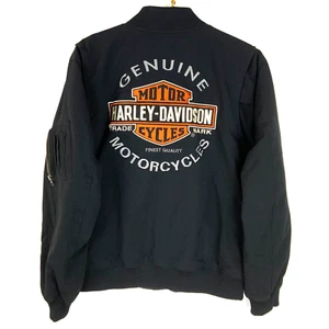 Harley Davidson Genuine Motorcycle Bomber Jacket Size Large Black Full Zip Lined - Picture 1 of 3