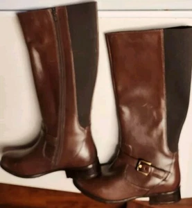Clarks Plaza Pilot Brown Leather Boots Womens Size 8 W 26104582 Knee High Unused - Picture 1 of 13