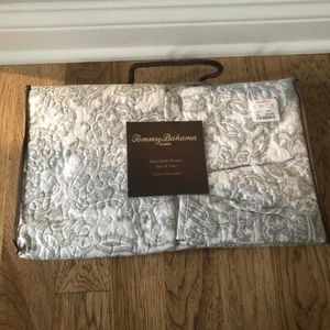 Tommy Bahama Home Quilted Standard Pillow Shams Pair White & Gray Floral Design - Picture 1 of 8
