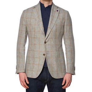 SARTORIA PARTENOPEA Gray Plaid Linen-Cotton Jacket US 34 NEW EU 44 Current Model - Picture 1 of 8