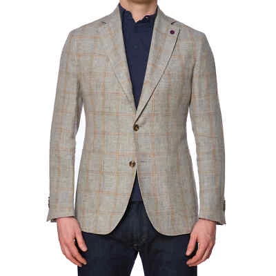 SARTORIA PARTENOPEA Gray Plaid Linen-Cotton Jacket US 34 NEW EU 44 Current Model - Image 1 of 4