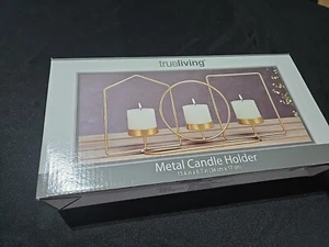 True Living Kerzenhalter Gold Metall für 3 Kerzen 3 verschiedene Formen - Bild 1 von 6