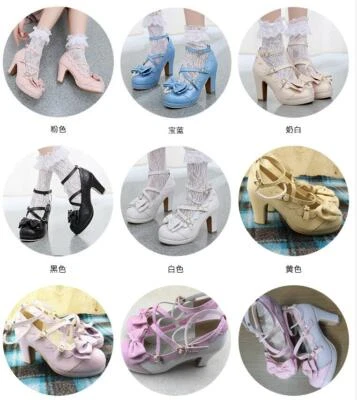 Women Cute Bow Lolita High Heels Sweet Girl Cross Strap Round Toe Princess Shoes - Image 1 of 4