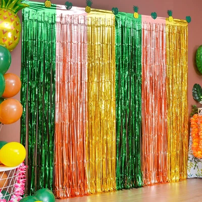 Decoraciones de fiesta Hawaianas Luau, 2 paquetes de 3,3X6,6 pies verde marrón y amarillo Fo Foto 1 de 4