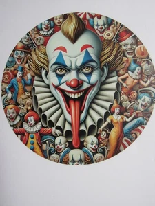 New Evil Circus Clown Sticking Tongue Out 7 3/4" Round Metal Sign Free Shipping - Picture 1 of 4