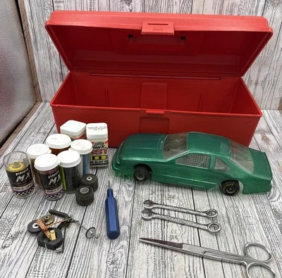 Green slot car ,Parma Mx ,Alpha, Goodyear  tires- 2 craftsman wrenches, Red box - Image 1 of 4