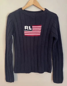 Vintage Ralph Lauren Polo Jeans Co USA amerikanische Flagge Damen M Pullover Y2K Preppy - Bild 1 von 8