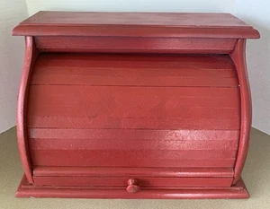 Caja de pan de madera roja vintage puerta enrollable Cottagecore grande pintada - Imagen 1 de 6
