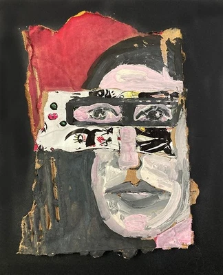 Pintura de retrato original expressiva homem nerd ingênuo arte externa Miz Katie - Imagem 1 de 4