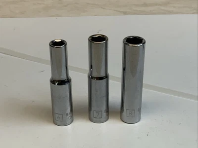 STANLEY 3pc 6mm, 7mm, 8mm  1/4 drive Deep 6pt Metric Sockets -  Gray - Image 1 of 4