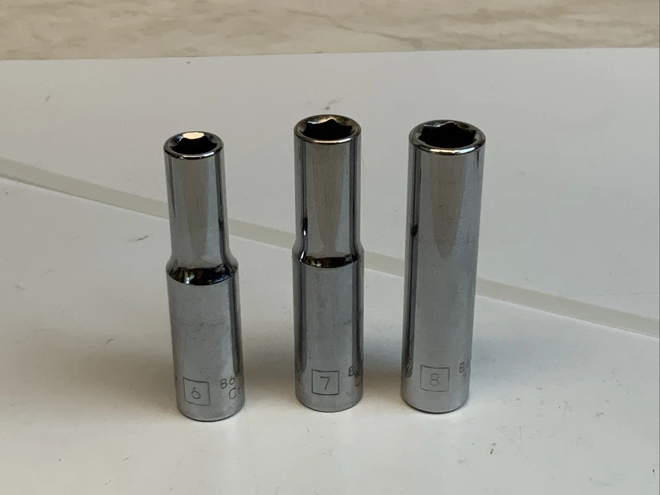 STANLEY 3pc 6mm, 7mm, 8mm  1/4 drive Deep 6pt Metric Sockets -  Gray - Image 1 of 4