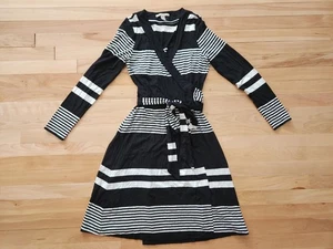 Banana Republic XS Gemma Black White Stripe Wrap Dress Long Sleeve Knit Jersey - Picture 1 of 8