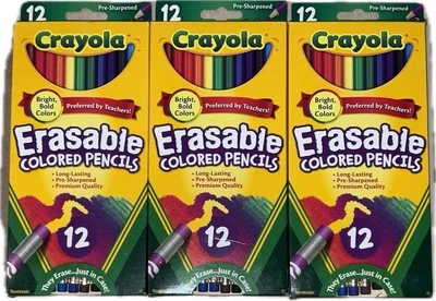 3 Pack Crayola Erasable Colored Pencils 12  Pencils Bright/Bold Colors, Nontoxic - Image 1 of 2