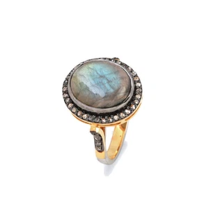Anillo de boda de plata 925 pavimentado con diamantes labradorita de oro 14 K joyería fina - Imagen 1 de 6