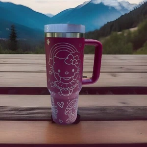 40oz Laser engraved Tumbler Sanrio favorite character Hello Kitty In Dark Red - Picture 1 of 8