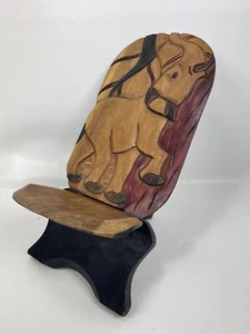 Hand Carved Wood 2 Piece Birthing Chair Elephant design Stargazing - Picture 1 of 8