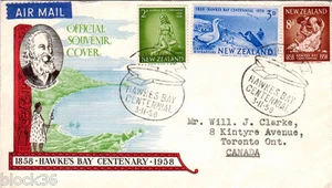 1958 Hawkes Bay Centenary New Zealand cover with three stamps - Bild 1 von 2