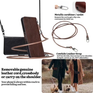 For HUAWEI Magnetic Genuine Leather Crossbody Strap Wallet Stand Case - Picture 1 of 17