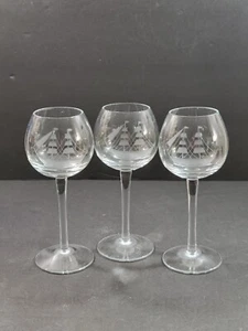 Set of 3 Vintage Etched Clipper Ship 7 oz. Wine Glasses 7" tall - Picture 1 of 7