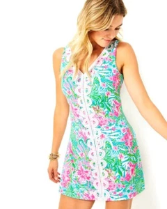 Lilly Pulitzer Ronnie Romper Dress Amalfi Blue Leaf It Wild 16 - Picture 1 of 4