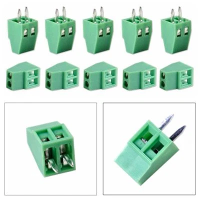 Green 50Pcs 2 Pin 2 Way 2.54mm 0.1'' Pitch PCB Screw Terminal Block Connector - Image 1 of 4
