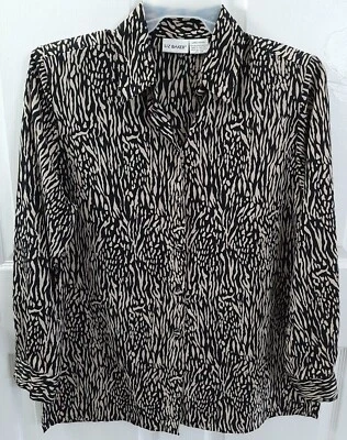 Top para mujer LIZ BAKER manga larga, abotonada, cuello, estampado de cebra talla L Foto 1 de 4