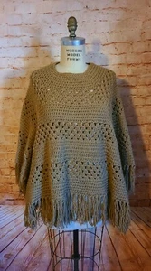 Vintage Ladies Pancho 60's 70's Hand  Crocheted Great Condition one size - Picture 1 of 3