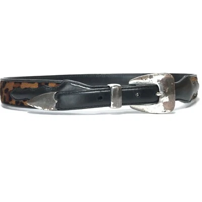 Брайтон женщин ремень XS 28 коричневый черный винтажный леопард печать меха кожи Western - Изображение 1 из 4