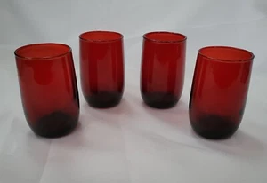 Vtg Anchor Hocking Royal Ruby Red Roly Poly Sm Juice Tumblers Set 4 Christmas - Picture 1 of 5