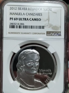 EECUADOR 2012 -   SUCRE SILVER -  MANUELA CAÑIZARES  - PROOF 69 - Picture 1 of 4