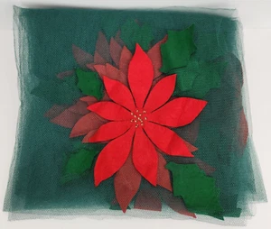 VTG Poinsettia Handmade Tablecloth Topper Green Tulle Felt Rectangle 88"x68" - Imagen 1 de 17
