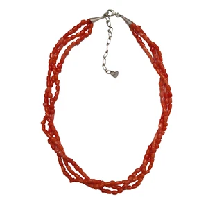 Jay King DTR 17" Red Rice Coral Beaded Sterling Silver 3 Strand Necklace Choker - Picture 1 of 3