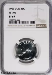 1961 Washington Quarter Proof DDO FS-101 NGC PF67 Silver Coin US - Picture 1 of 2