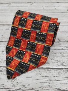 Corbata de seda Ermenegildo Zegna "Disegno Esclusivo" diseño negro rojo dorado O218 - Imagen 1 de 6