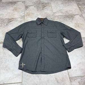 Roar Shirt Mens Medium Gray Pearl Snap Button Up Long Sleeve Patch Logo - Picture 1 of 11