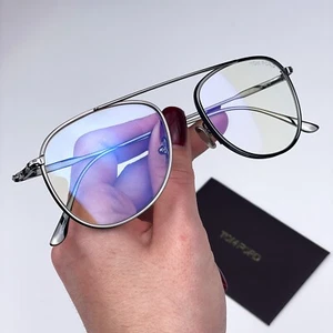 Tom Ford Women Eyeglasses Shiny Ruthenium Blue Block Pilot FT5691-B 012 NEW - Picture 1 of 11