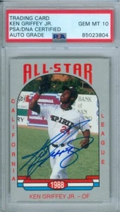 Ken Griffey Jr 1988 California League #26 RC Autograph PSA DNA Gem Mint 10 Auto - Bild 1 von 2