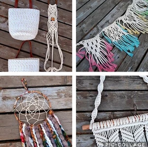 Makramee Wandbehang Körbe Wolle Traumfänger Batik Pflanzen Boho Konvolut - Bild 1 von 12