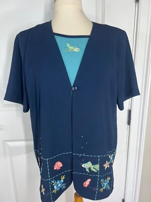 Alfred Dunner, talla 12, camiseta sin mangas bordada azul con chaqueta adjunta Foto 1 de 4