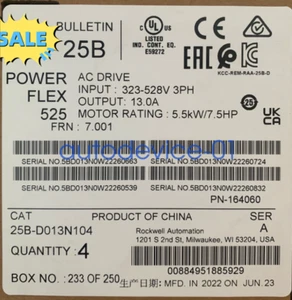 25B-D013N104 PowerFlex 525 5.5kW 7.5Hp AC Drive DHL/FedEx - Picture 1 of 1