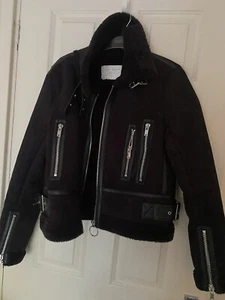 Women's Zara Black Faux Suede Faux Shearling Biker Jacket Size small - Picture 1 of 8