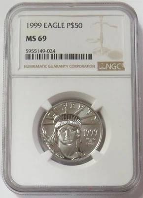 1999 PLATINUM $50 AMERICAN EAGLE 1/2oz STATUE OF LIBERTY NGC MS 69 - Image 1 of 2