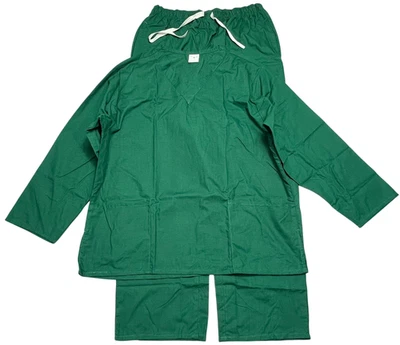 Scrub Set Unisex (XL) Hunter Green 4 Pockets Long Sleeve Top & Bottom Medical - Image 1 of 4