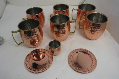 Taza Mula Moscú Cobre Martillado Hoyuelo Taza 4" Alto Dos Platos Shot Glass Foto 1 de 4