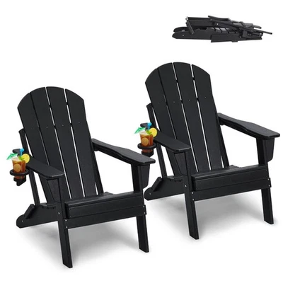 Sillas Adirondack de plástico negro de 2 piezas, plegables para todo tipo de clima &amp; Foto 1 de 4
